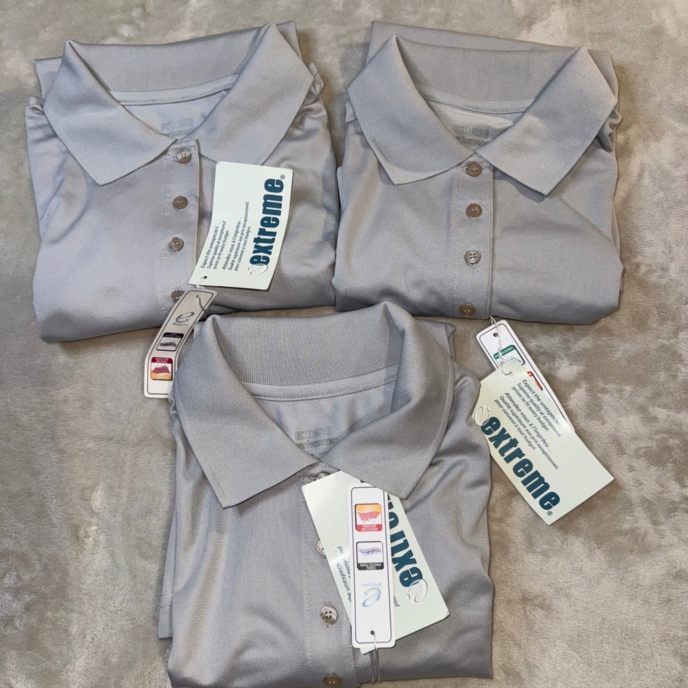 3 Extreme Performance Women Gray Short Sleeve Polo Shirt Moisture Wicking XL NWT